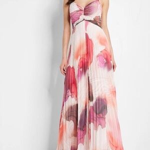 Express Printed Sleeveless Pleated Maxi Dress